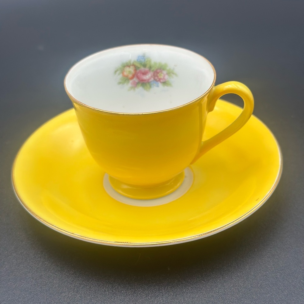 Rare - Vintage Yellow M.B. Hand Painted Teacup & Saucer - Made in Occupied Japan